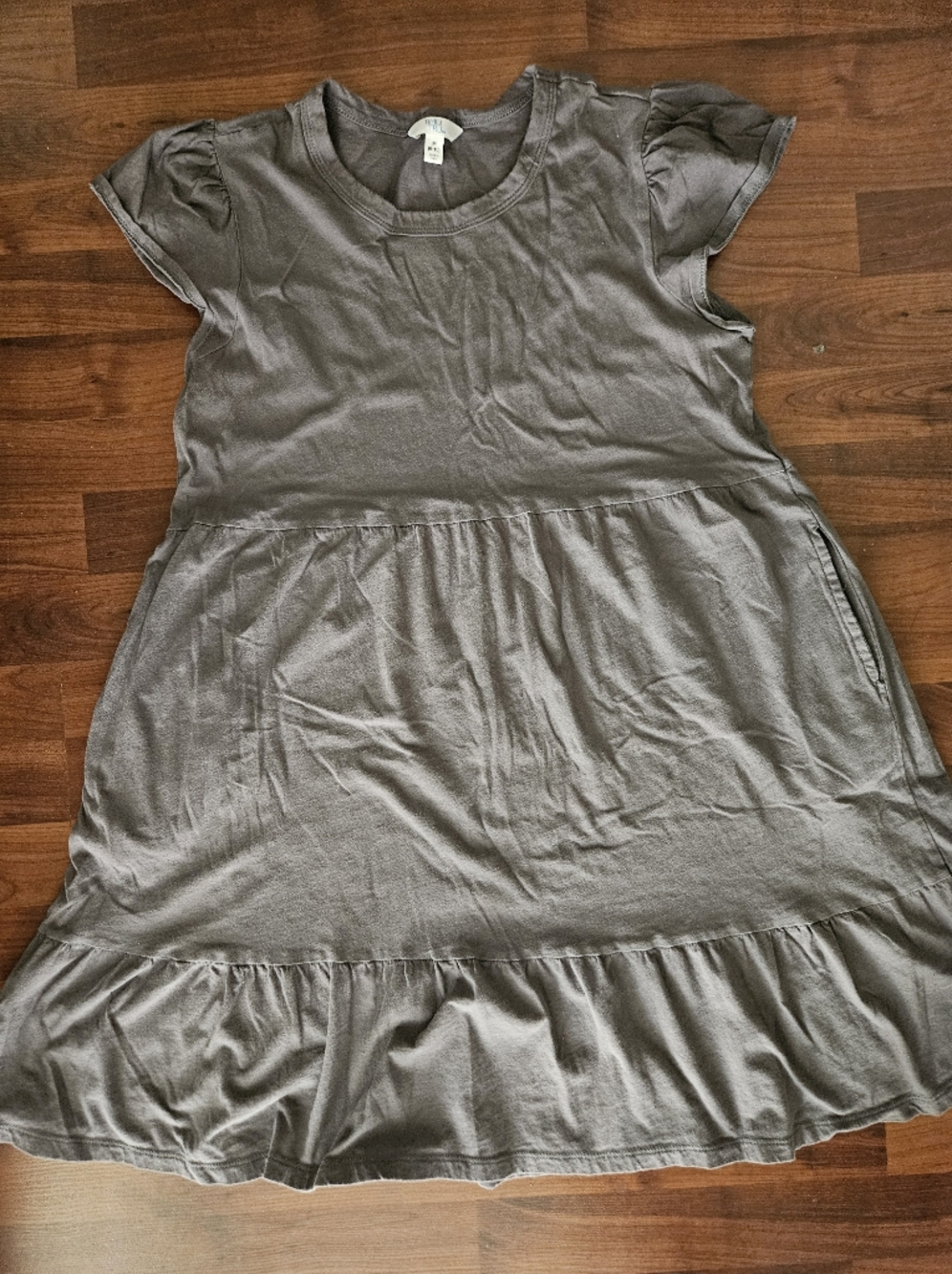 Time and Tru Sage Gray Ruffle-Tier Maxi Dress